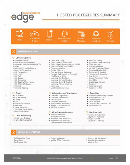 Hosted PBX Features Summary